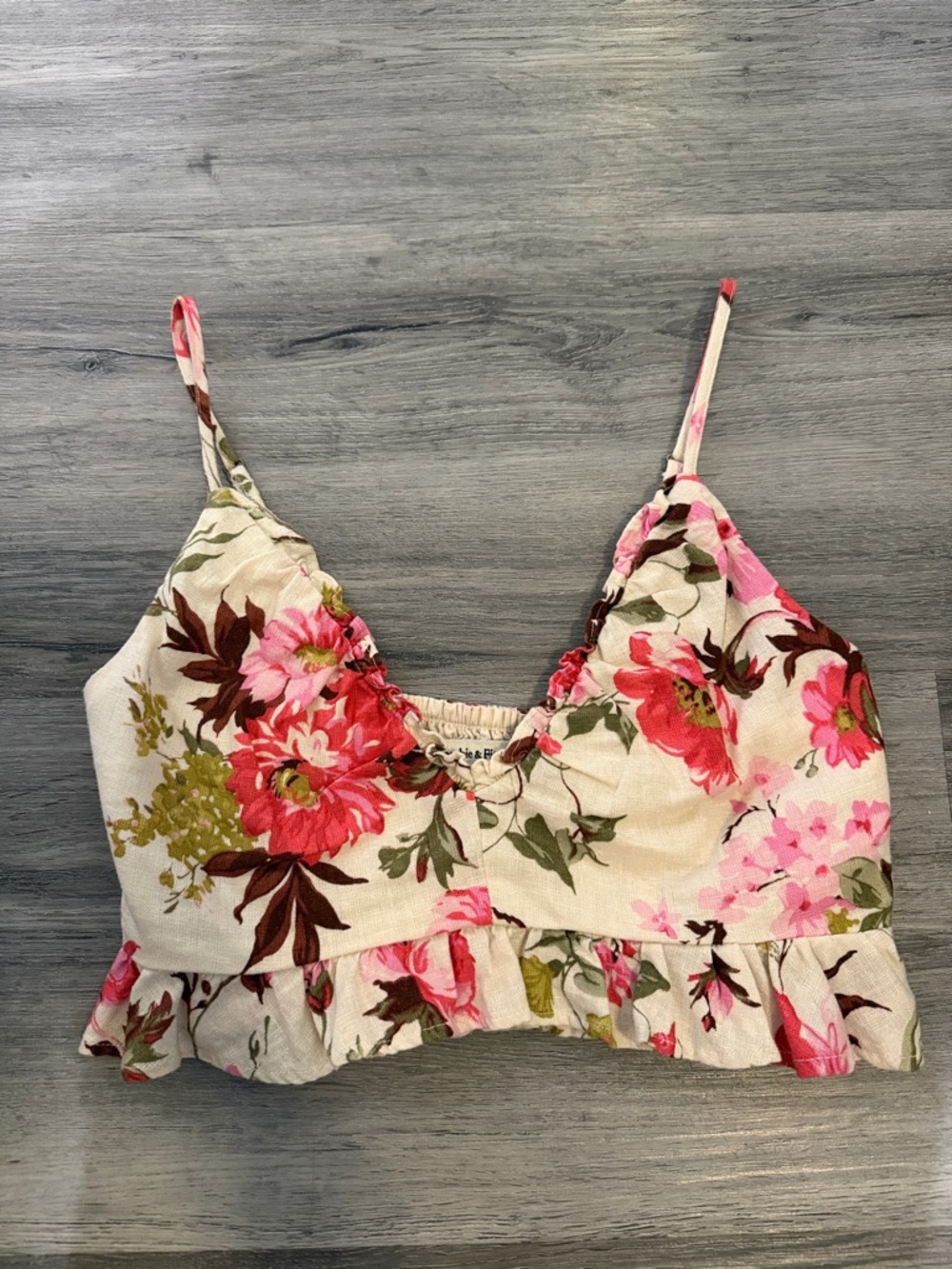 Abercrombie & Fitch Pink Floral Ruffle-Hem Crop Top